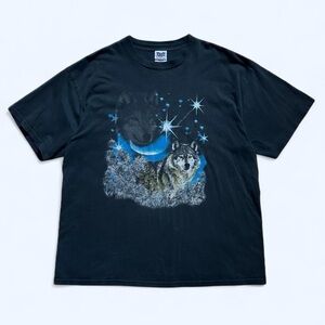 Vintage 1990s Black Wolf Moon Graphic T-Shirt XXL
